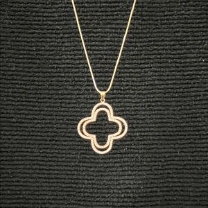 Rose Gold CZ Clover Pendant Necklace 30”